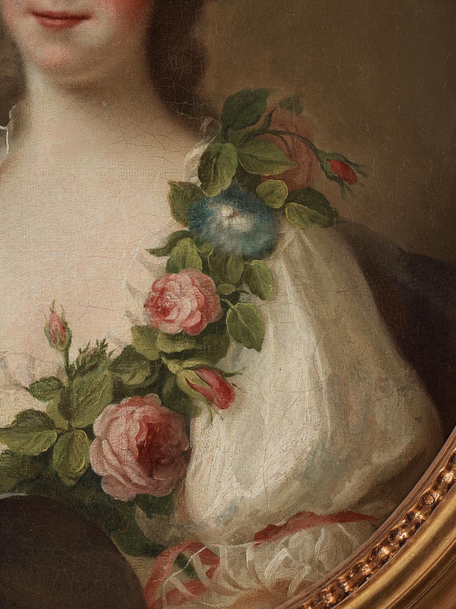 François-Hubert Drouais, hans krets, Ung kvinna med blomstergirland, möjligen  comtesse du Barry (1743-93).