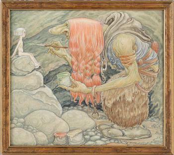 OKÄND KONSTNÄR, akvarell, motiv efter John Bauer, 1900-talets första hälft.