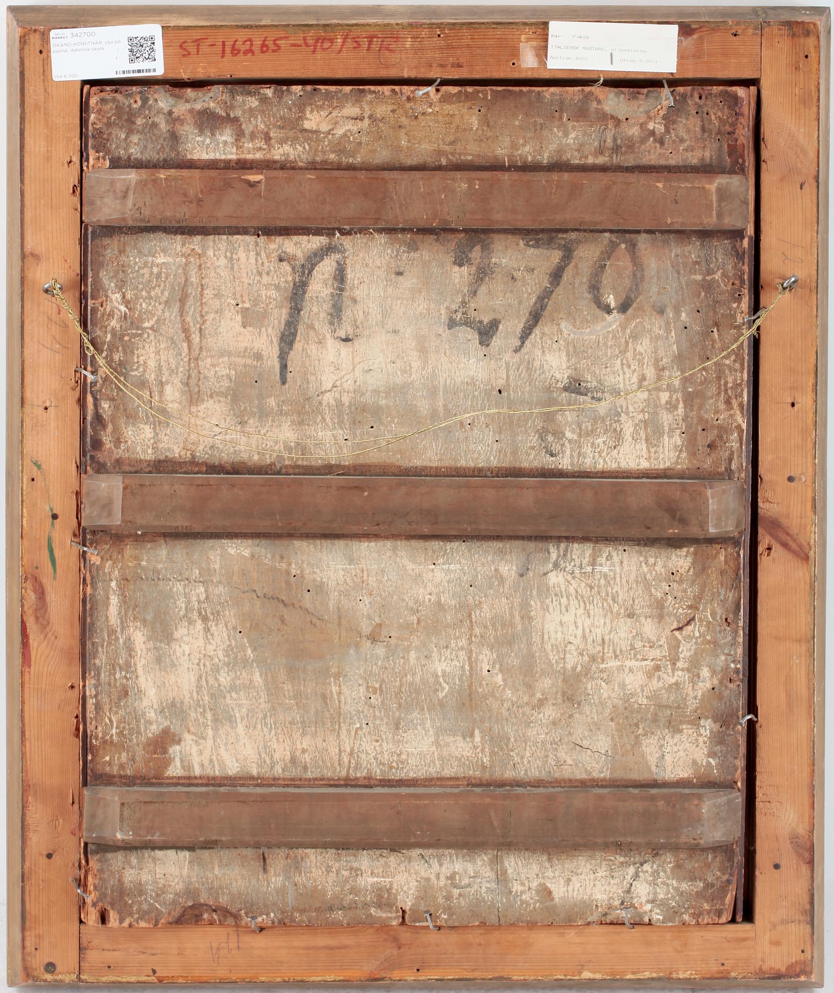 OKÄND KONSTNÄR, olja på pannå, italiensk skola, 1600/1700-tal.