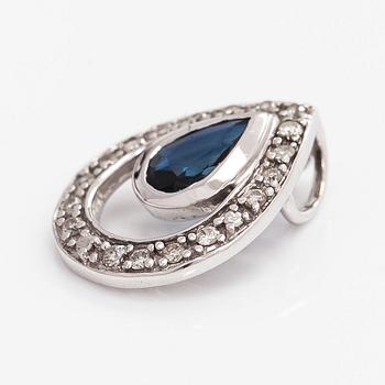 Pendant, faceted sapphire, brilliant cut diamonds, 14K white gold.