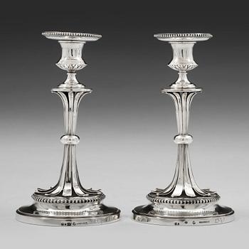 210. A pair of Swedish 18th century silver candlesticks, mark of Arvid Floberg, Stockholm 1788.