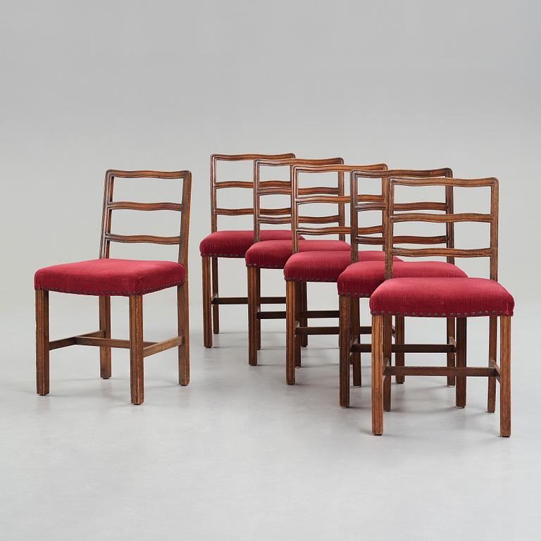 Erik Lund, ERIK LUND, a suite of six Swedish Grace stained beech dining chairs, Stockholm, Sweden ca 1926.