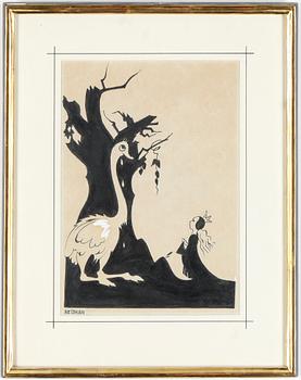 Einar Nerman · EINAR NERMAN, tusch och täckvitt, signerad.
