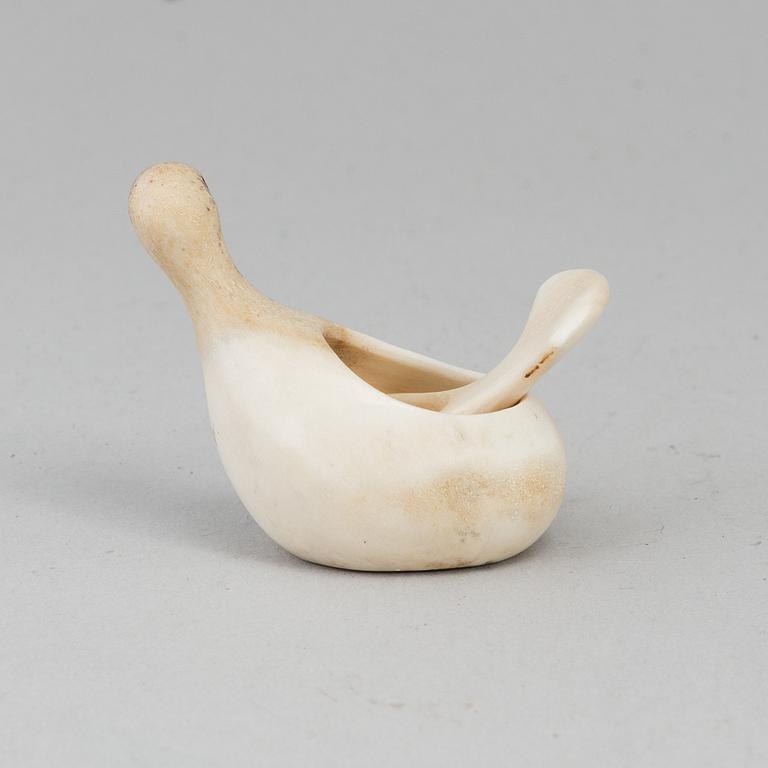 LARS PIRAK, a grouse reindeer horn salt cellar, signed Lars Pirak Jokkmokk.