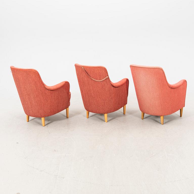 Carl Malmsten, a set of three Samsas armchairs.