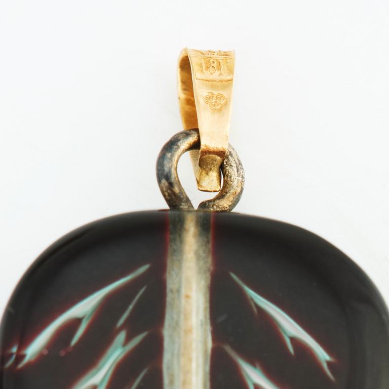 Vivianna Torun Bülow-Hübe, a wooden brooch with a pendant + additional pendant of glass by Edward Hald, Sweden ca 1948-1953.