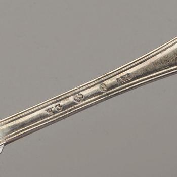 A set of six Swedish 19th century silver dinner-spoons, mark of Johan Carlssons widow, Norrkoping 1836.