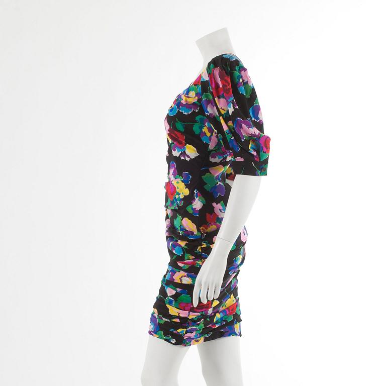 UNGARO, a floralprinted silk coctaildress with matching shoes size 37,5.