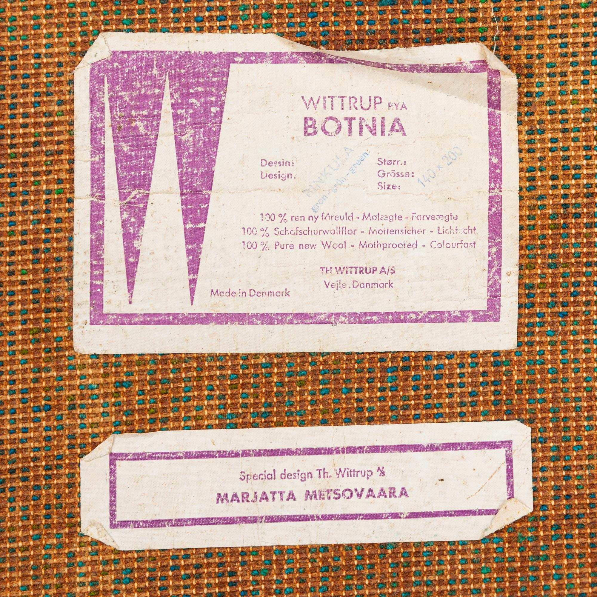Marjatta Metsovaara, ryamatta, "Rinkula", Wittrup Rya Botnia, Danmark, ca 200 x 140 cm.