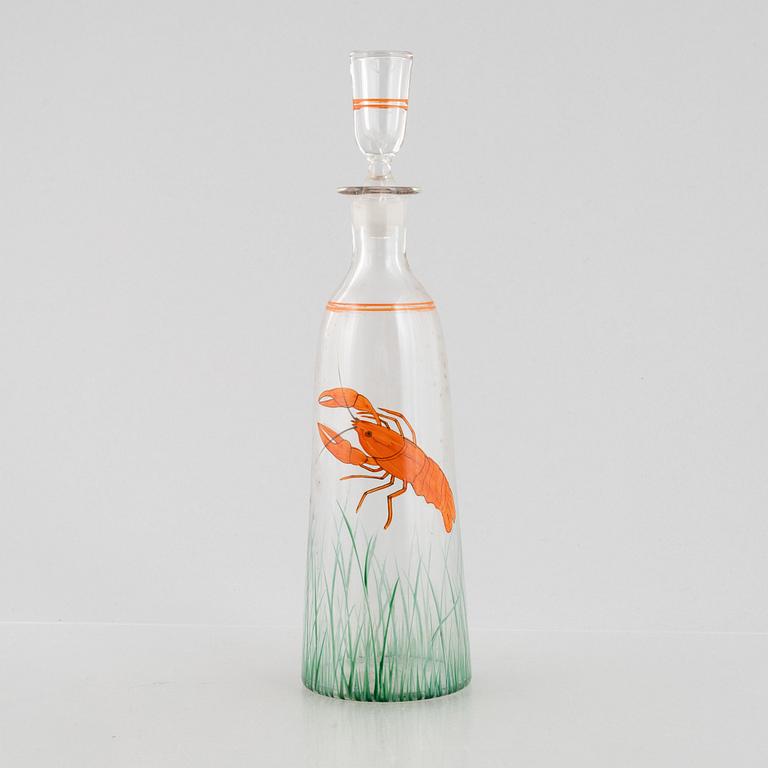 Two crayfish bowls, along with serving utensils and a carafe, late 19th to first half of the 20th Century.