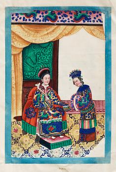 Album comprising 12 export gouaches on pith paper, portraying the Chinese court, Qing dynasty, late 19th Century.