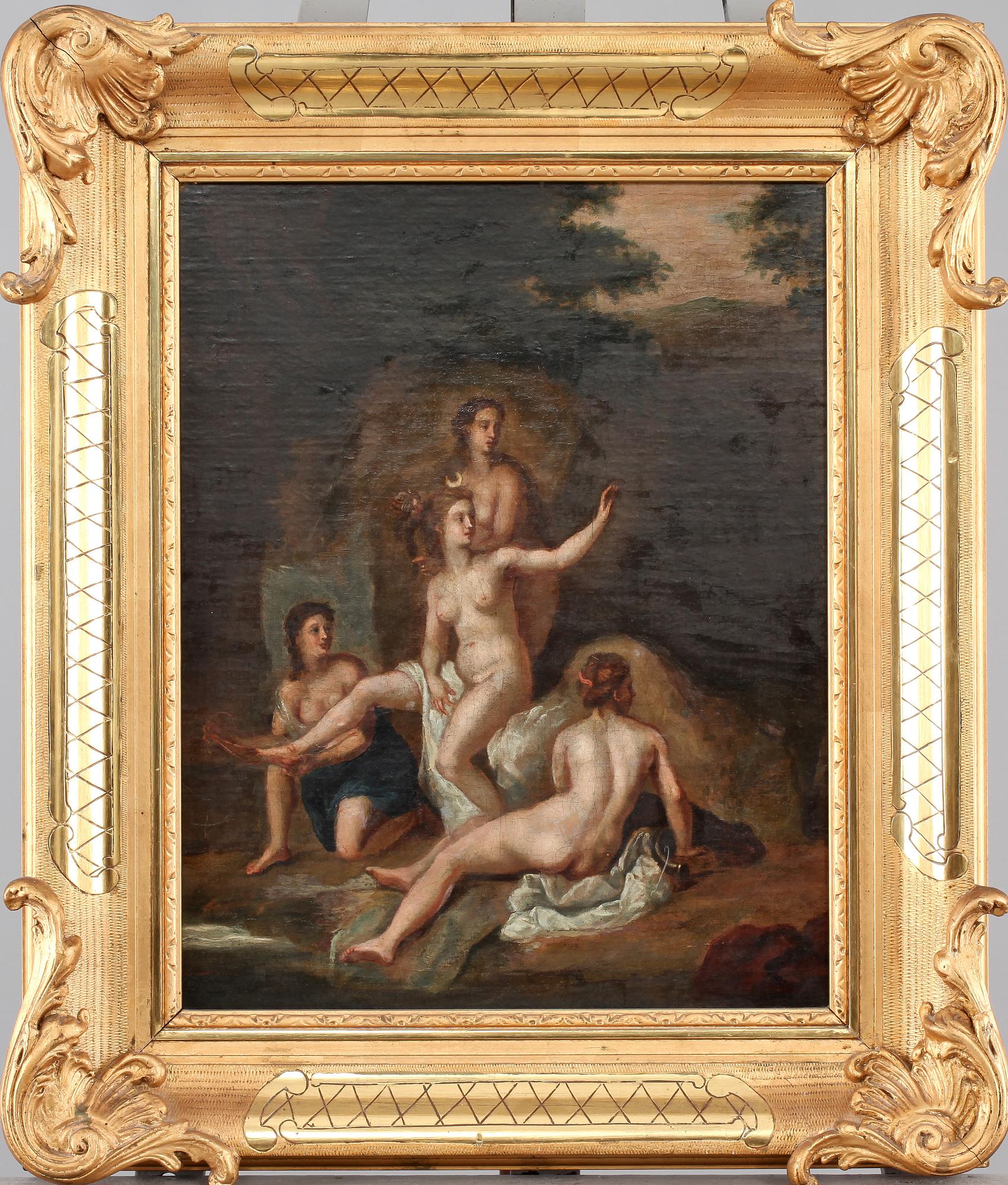 OKÄND KONSTNÄR, olja på duk fästad på pannå, 1700/1800-tal.