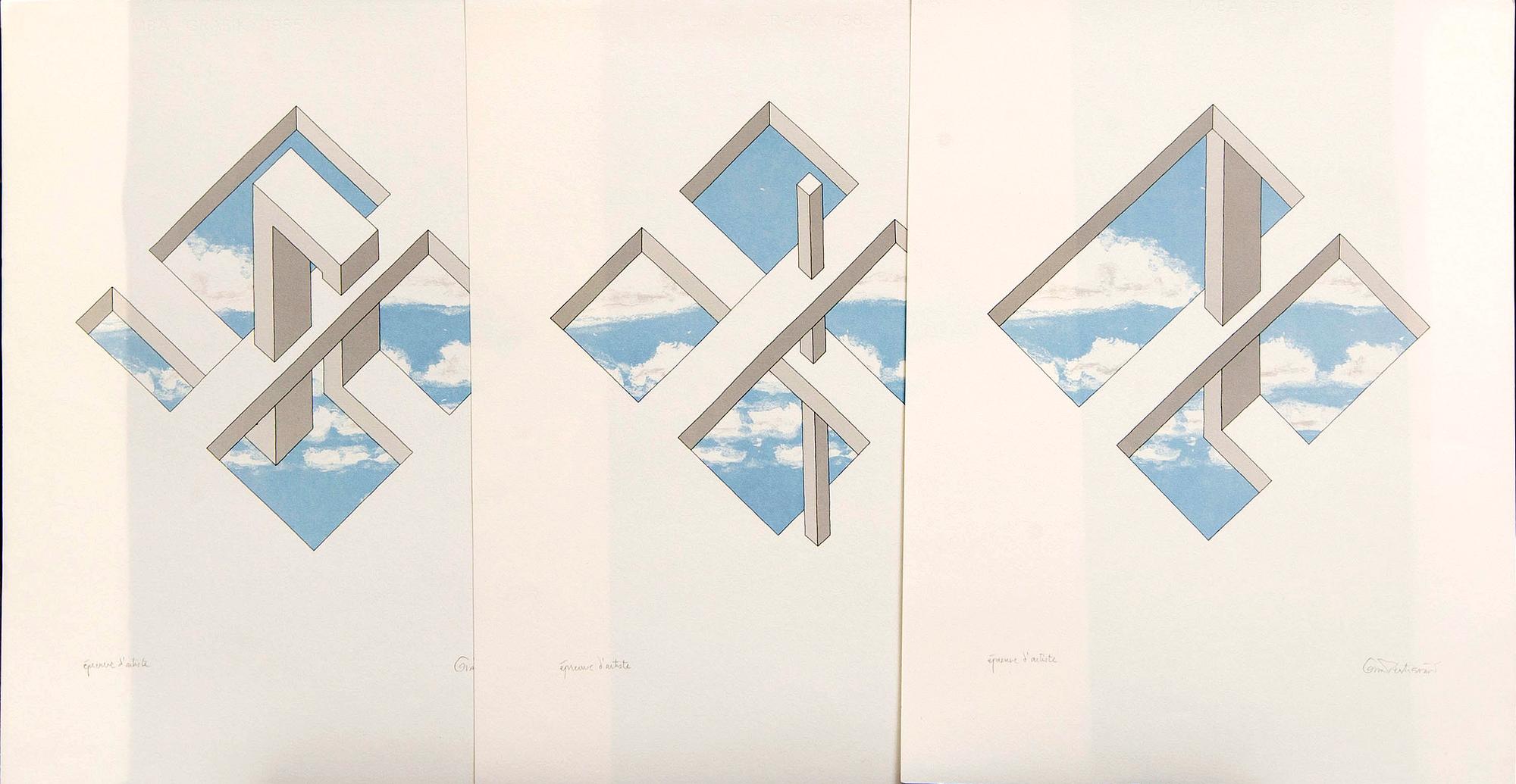Oscar Reutersvärd, three color lithographs, signed épreuve d'artiste.