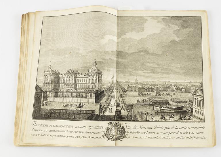 The rare Makhaev wall map of St. Petersburg, with other views and maps, 1753, 1741 and 1739.