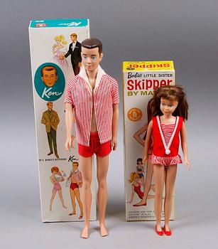 BARBIEDOCKOR, 2 st, plast, Skipper och Ken, Mattel, 1960-tal.