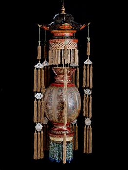 A rare Chinese horn and lacquer lantern, Qing dynasty, presumably late 18th or early 19th Century.