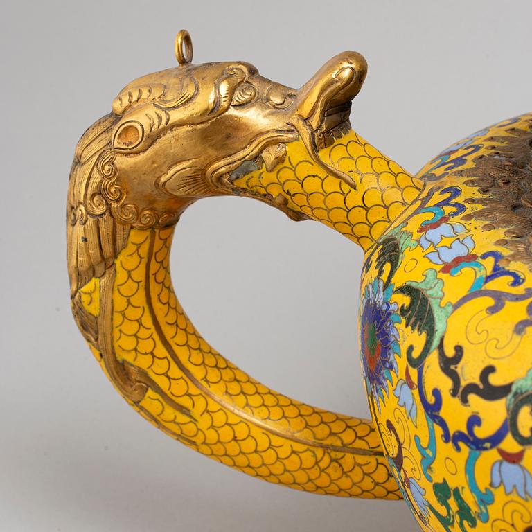 A pair of large cloisonne tea pots with covers, China, second half of the 20th Century.