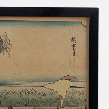 Ando Utagawa Hiroshige, efter, färgträsnitt, 3 st, Japan, tidigt 1900-tal.