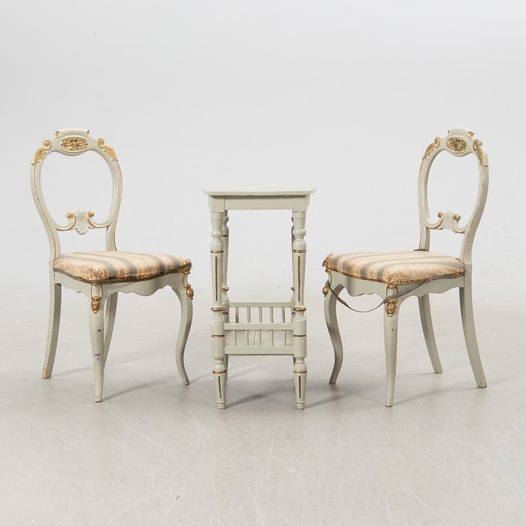 Chairs, a pair, and a table, new Rococo/new Renaissance around 1900.