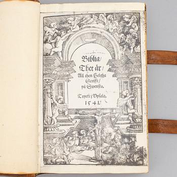 A bible, called Gustav Vasa's Bible, printed in Uppsala 1541.