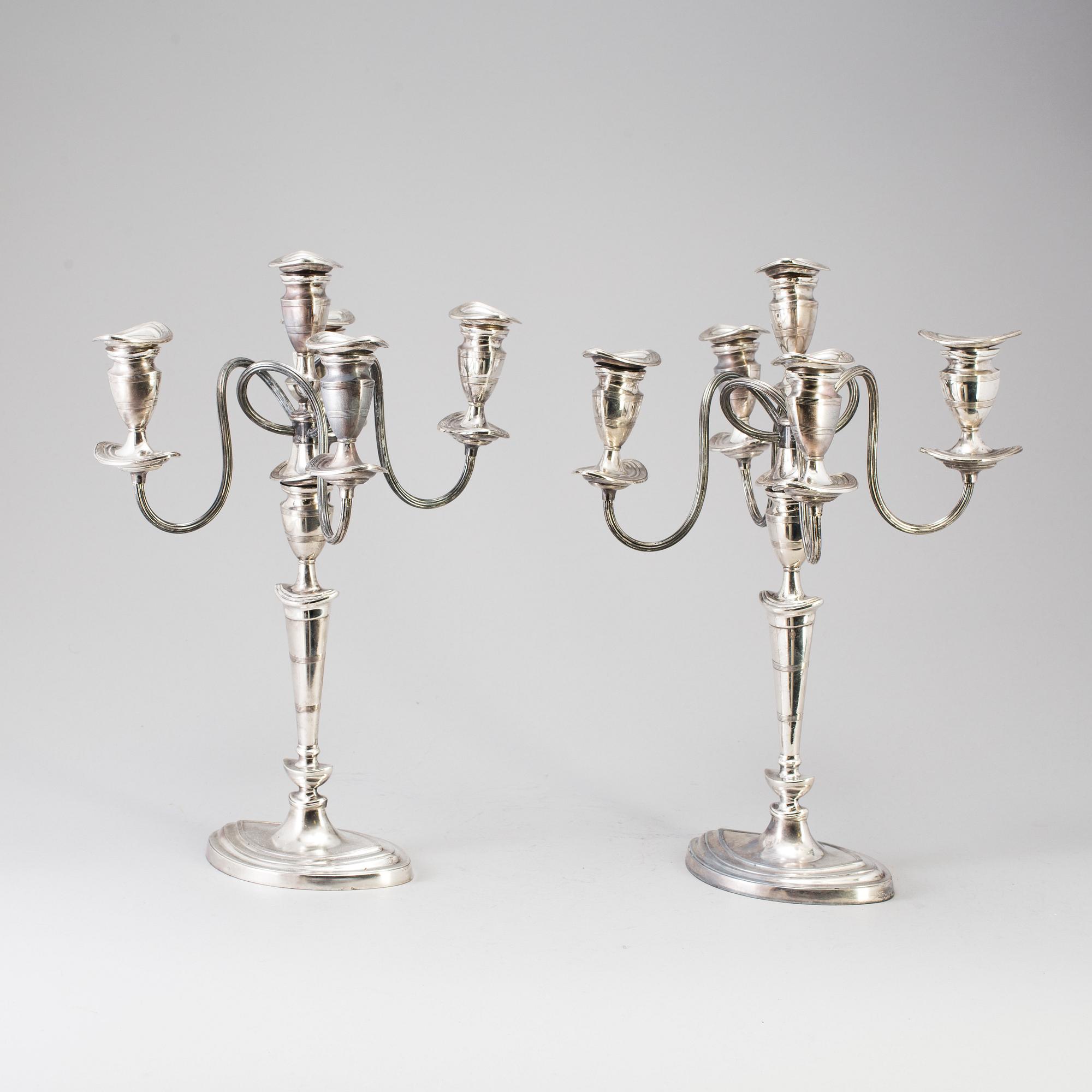 A PAIR OF SILVER PLATE CANDELABRA, regency style, England, first half of the 20th century.
