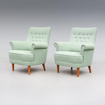 FÅTÖLJER, 1 par, "Hemmakväll", Carl Malmsten, O.H. Sjögren, Tranås, 1900-talets andra hälft.