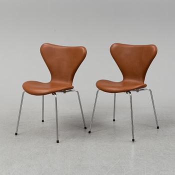 ARNE JACOBSEN, six leather 'Series 7' chairs, Fritz Hansen, Denmark.