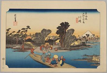 Ando Utagawa Hiroshige, after, three prints from "The Fifty-Three Stations of the Tōkaidō".