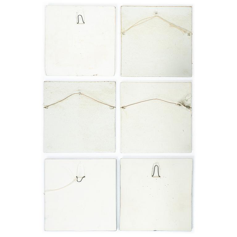 Lisa Larsson, a set of six stoneware wall plaques, Gustavsberg.