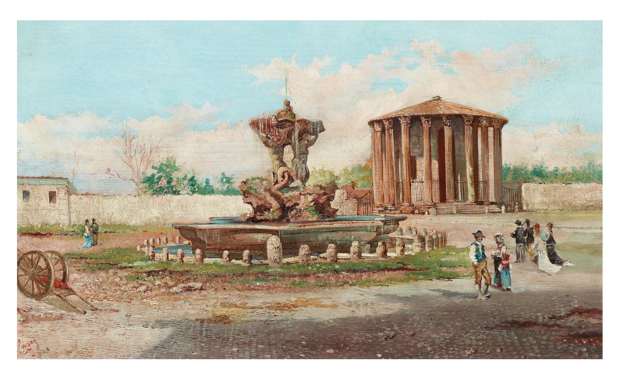 GEORGE EDWIN EWING, olja på pannå, signerad Ewing, Roma.