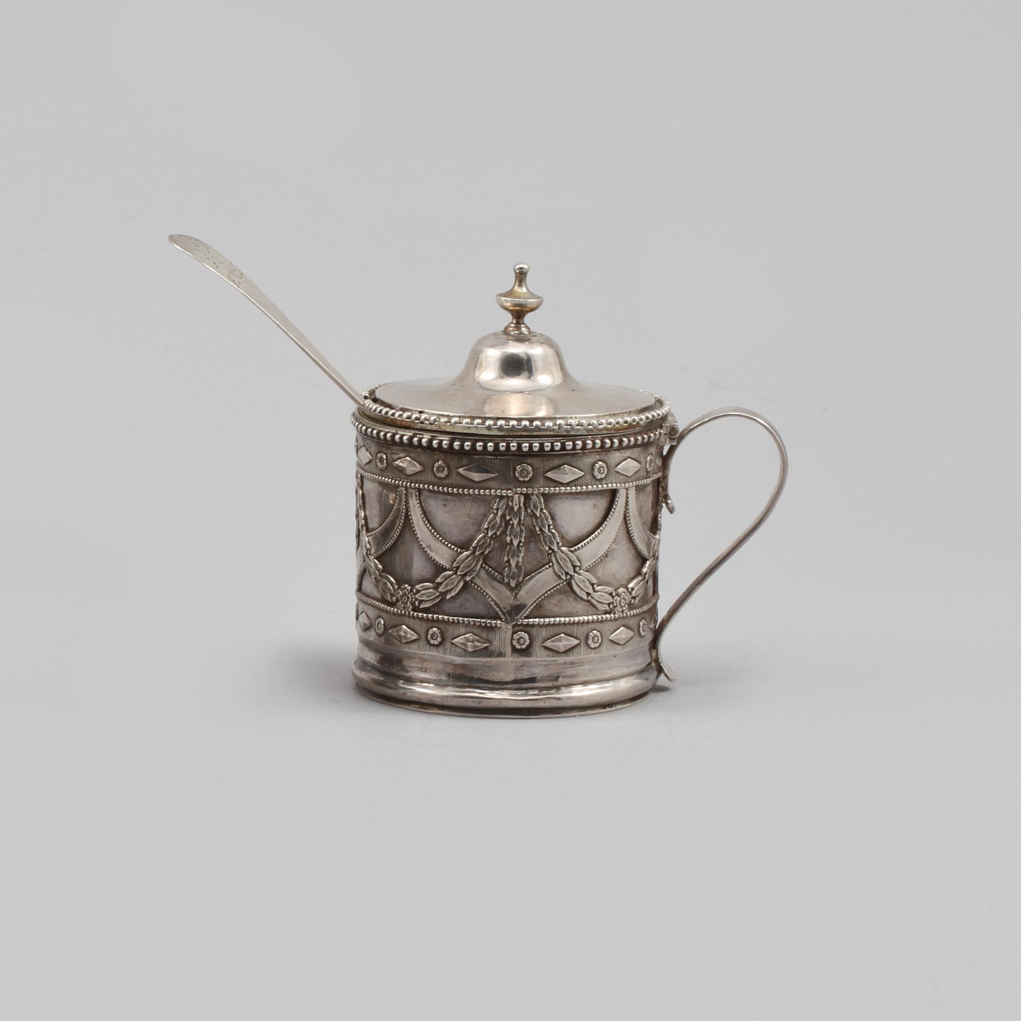 SENAPSKANNA, silver, Melchior Faust, Göteborg, gustaviansk, 1791, vikt 120 gram.