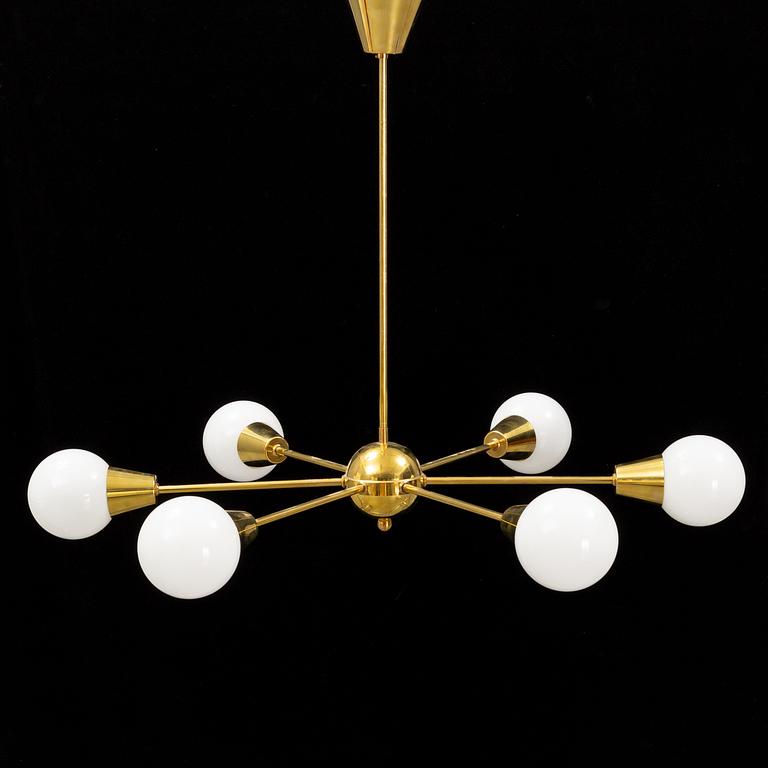 A brass and glass ceiling light, 21st Century.