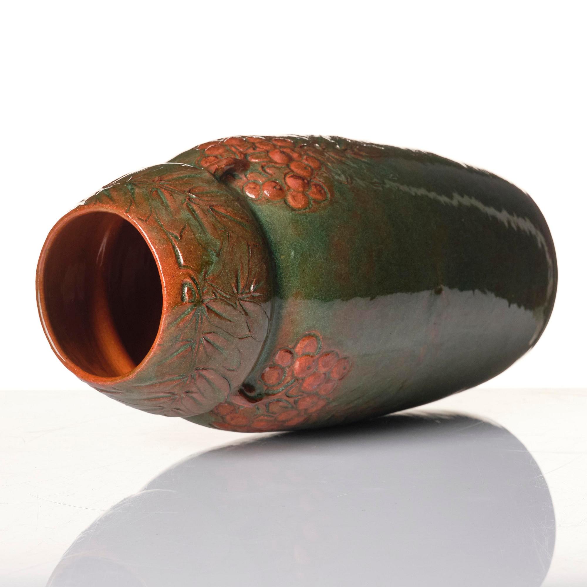 Hilma Persson-Hjelm, a glazed earthenware art nouveau vase, executed in her studio, Arvika 1908. Nr 684.