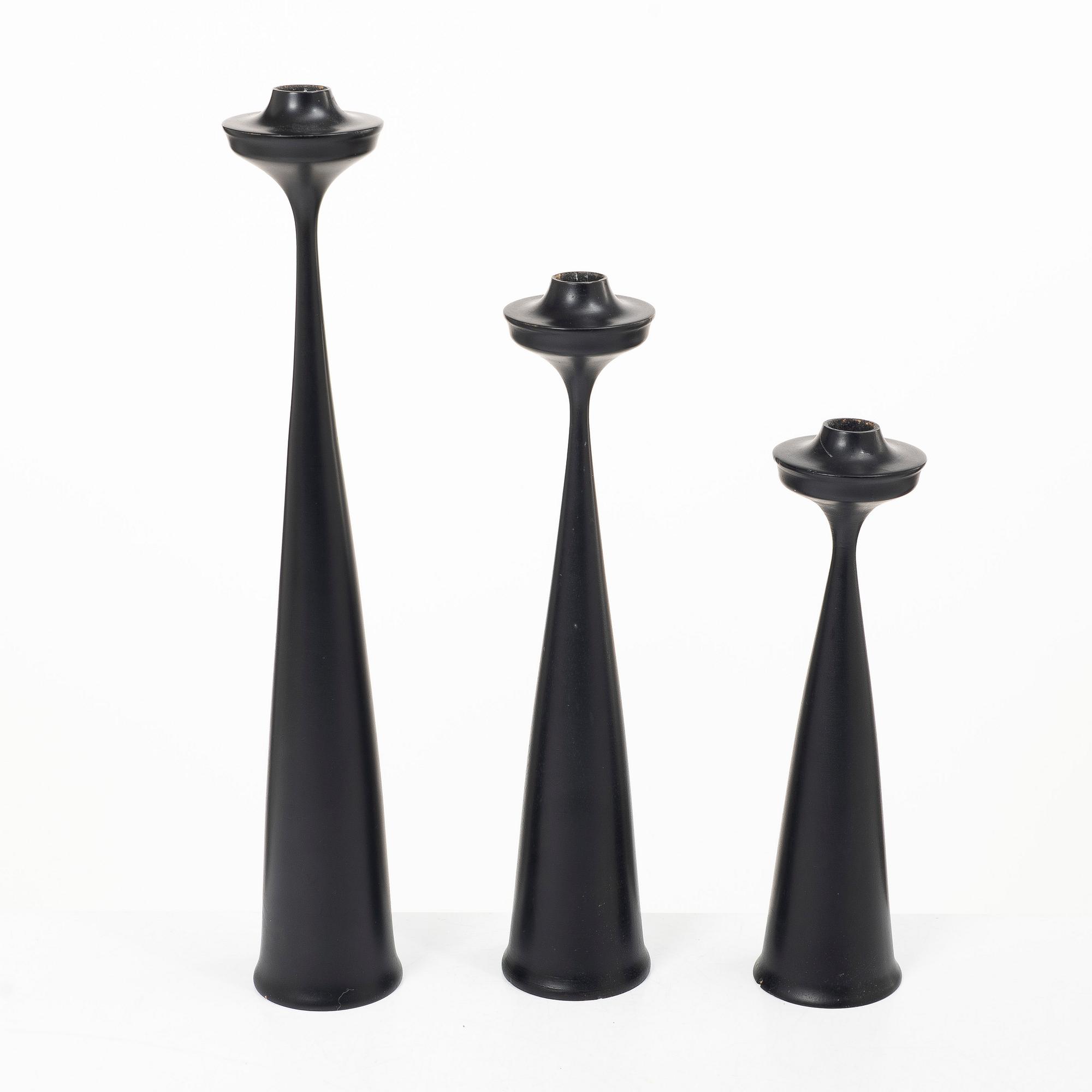 Laurids Lønborg, candlesticks, 3 pieces, Denmark, mid-20th century.