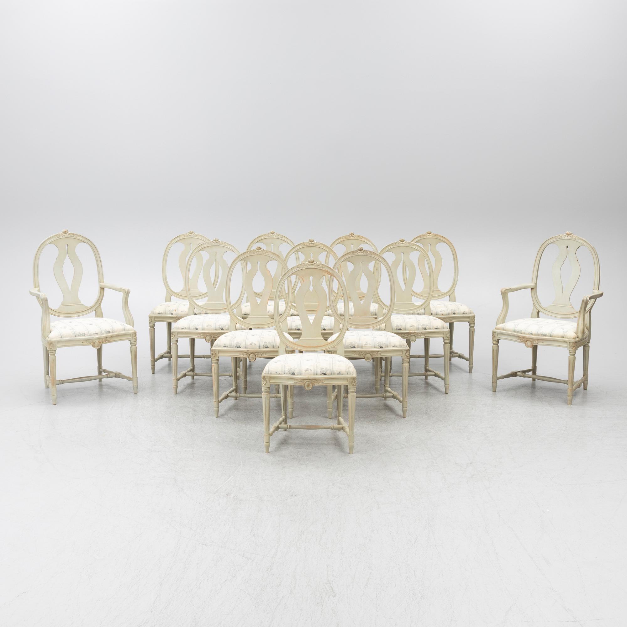 Twelve Gustavian style chairs, second half of the 20th Century.