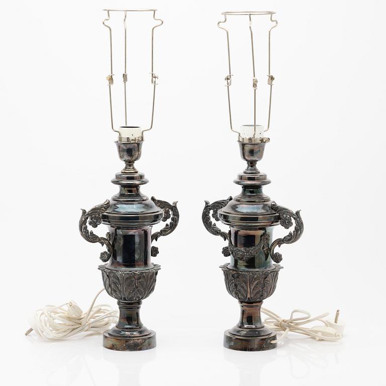 Table lamps, a pair, silver plate, second half of the 20th century.