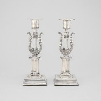 A pair of silver candle sticks by Adolf Zethelius, Stockholm 1821.