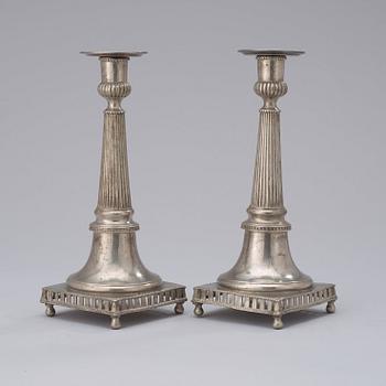 A pair of Gustavian pewter candlesticks by P. Gillman, Stockholm 1789.