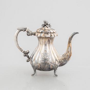 A silver coffeepot, presumably first half of the 20th century, with Swedish import marks.