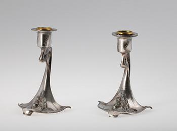 LJUSSTAKAR, ett par, nysilver,WMF, jugend,  1900-talets början.