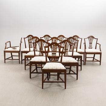 Chairs 10 pcs and armchairs 1 pair Chippendale style England circa 1900.