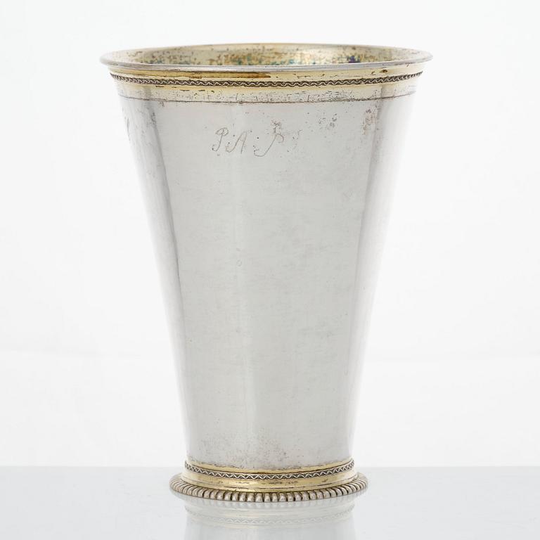 A Swedish early 18th century parcel-gilt silver beaker, mark of Johan Lund, Stockholm 1716.