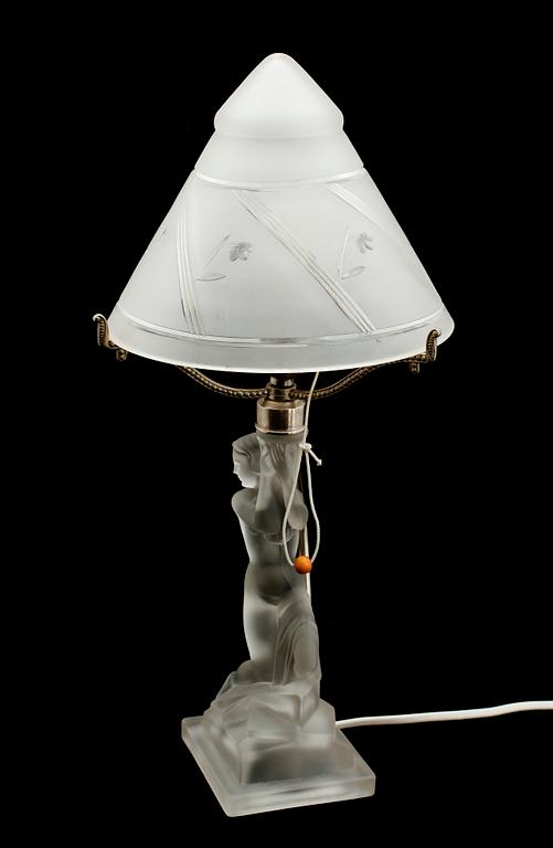 BORDSLAMPA, frostat glas, 1900-talets första hälft.