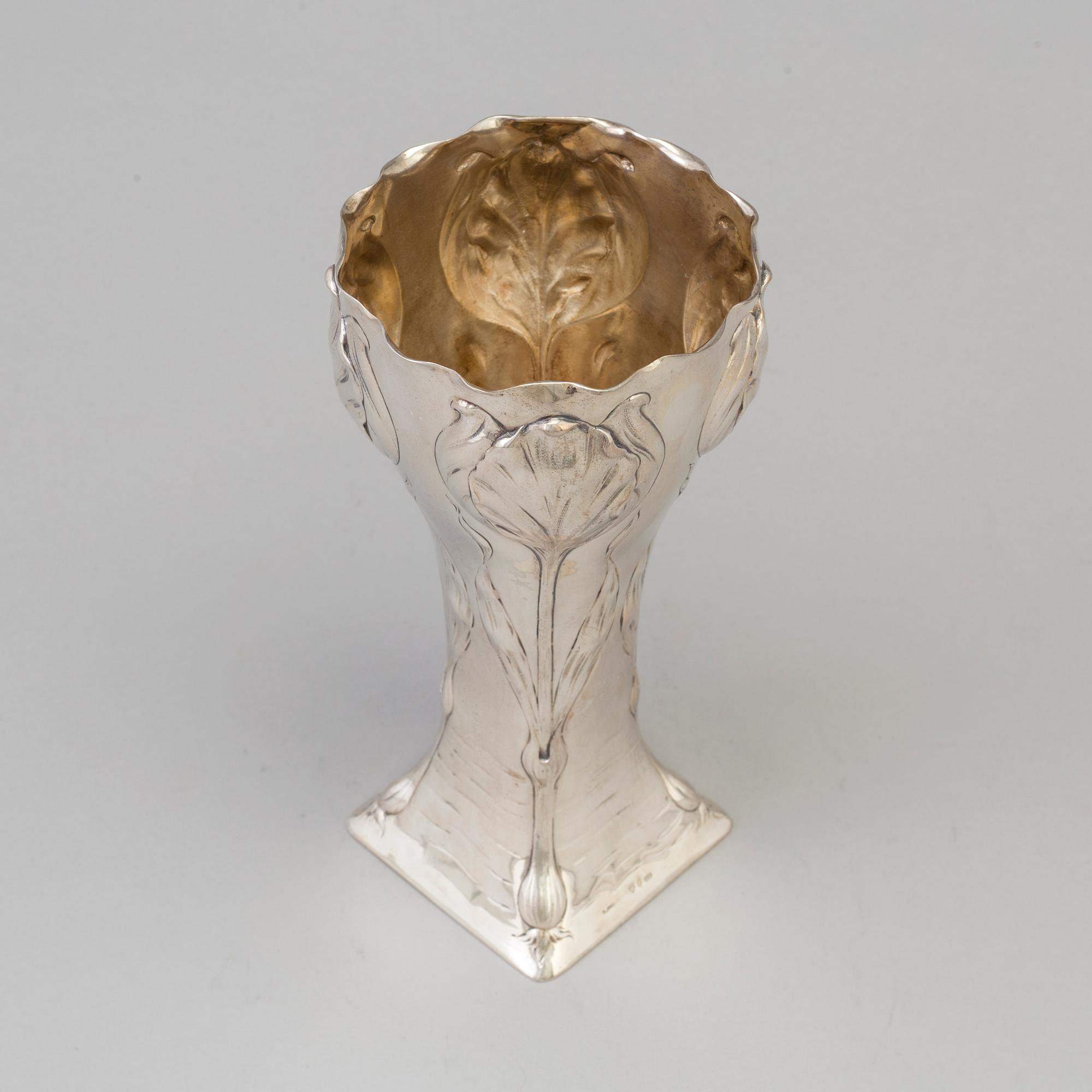 A Swedish Art Nouveau parcel-gilt vase, maker's mark K Anderson, Stockholm, 1901.
