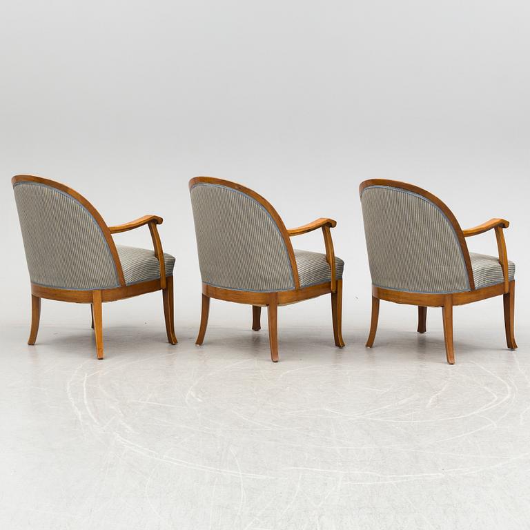 SOFA, TABLE AND FIVE CHAIRS, mid 20th century.