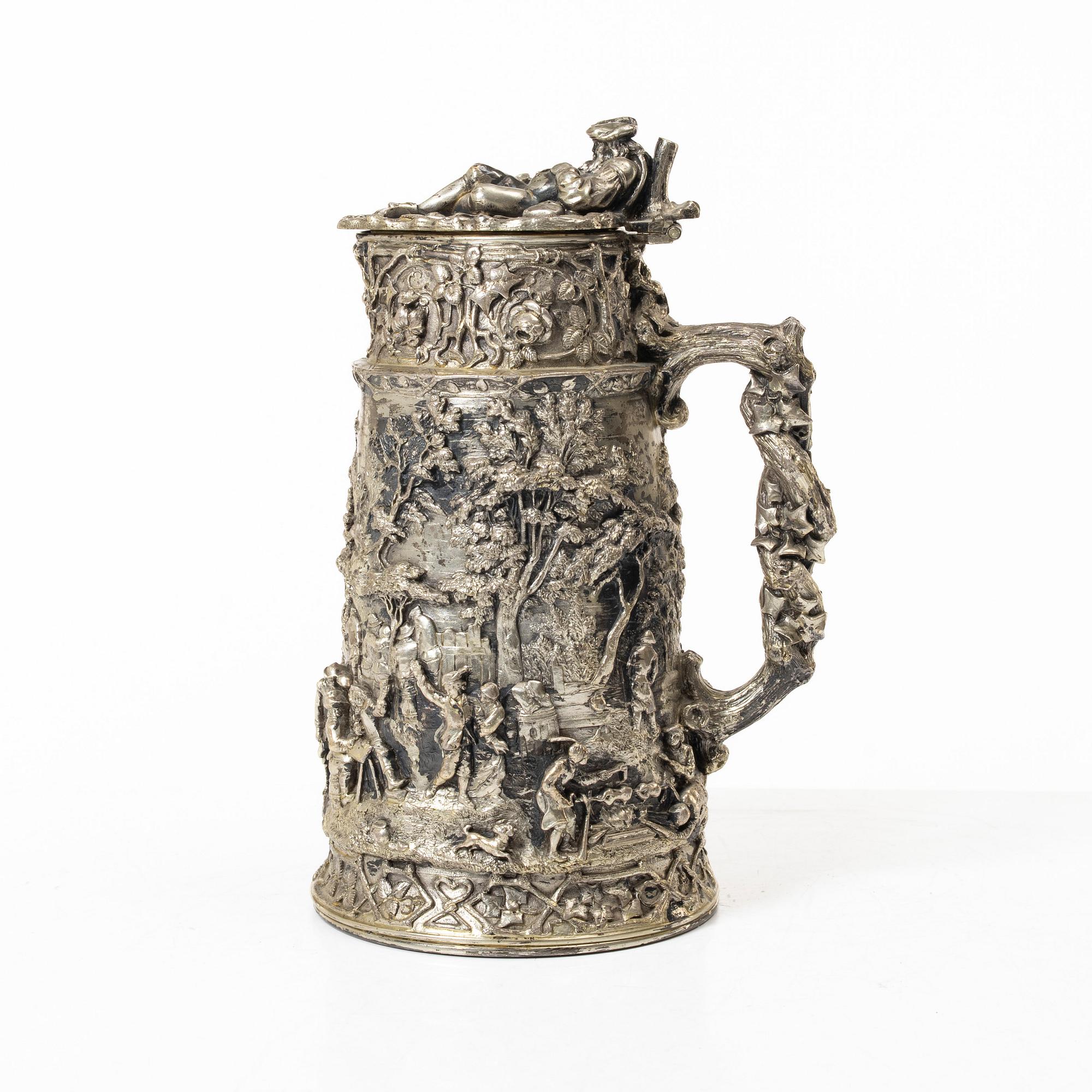 A German silver jug and tray, Gebrüder Friedländer, circa 1900.