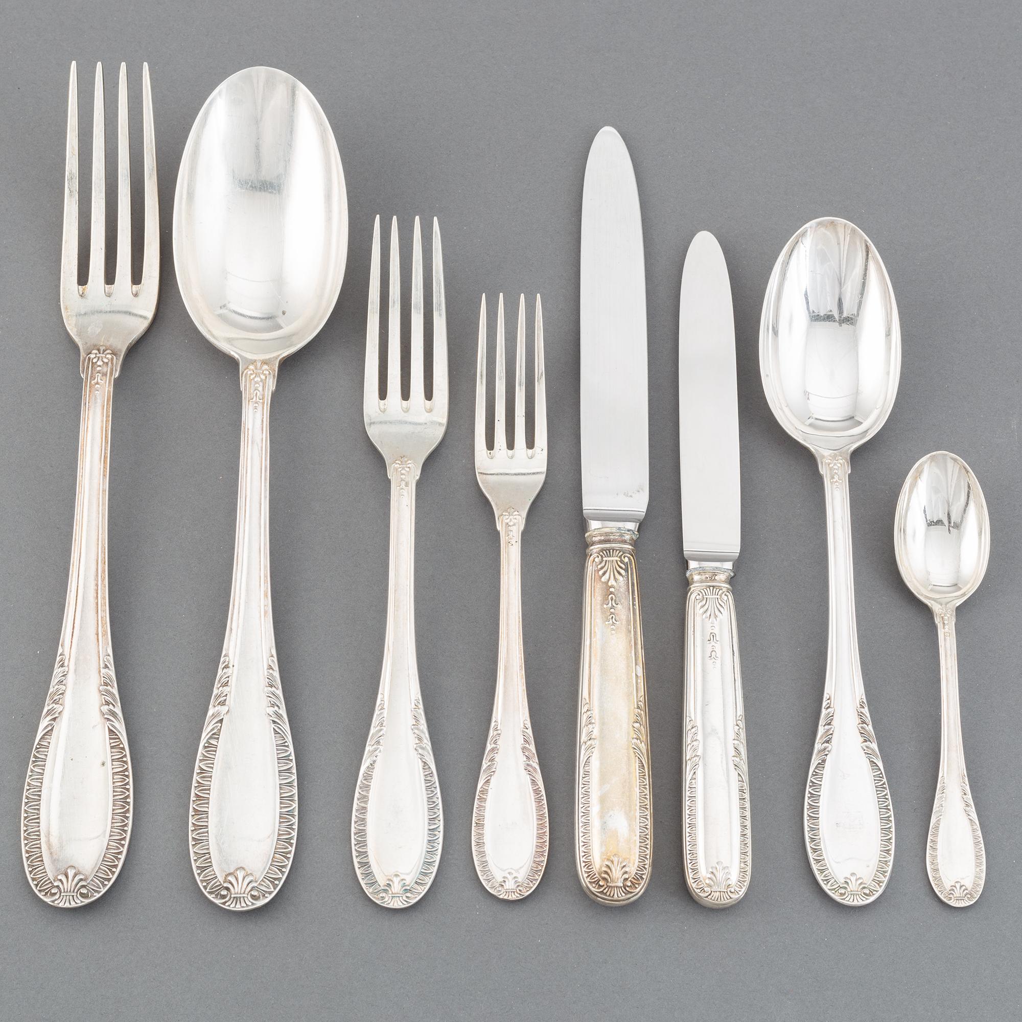 An Italian 20th century set of silver cutlery, marked SA Caldironi.