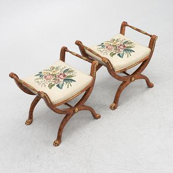 A pair of late Gustavian stools, Stockholm, late 18th century.