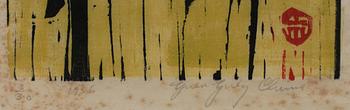 CHINN YUEN YUENG, 3 st, etsningar resp träsnitt, sign o dat 1956 resp 1959. Numr.