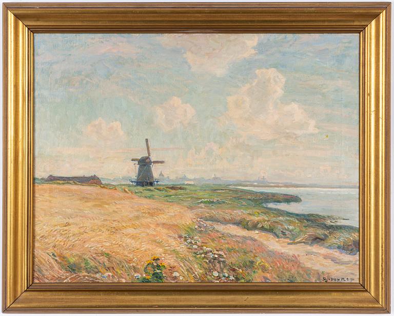 Börge Christoffer Nyrop, Coastal Landscape with Windmill.
